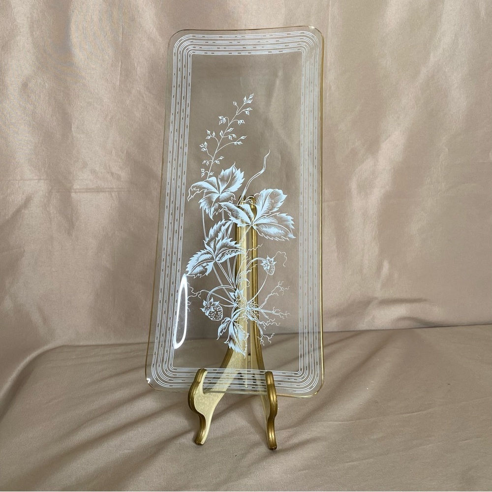 Vintage Gold Rim Etched Long Rectangular Plate